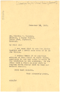 Letter from W. E. B. Du Bois to The Samuel Coleridge-Taylor Choral Society