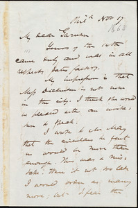 Letter from James Miller M'Kim, Phila[delphia, Pa.], to William Lloyd Garrison, Nov[ember] 17 [1863]