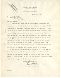 Letter from George W. Crawford to W. E. B. Du Bois