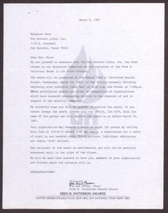 Letter from Joe Ann Brown to Margaret Winn - March 8, 1987