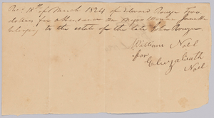 Payment receipt to Eliza Noel for "attendance on a negro woman named Janet"