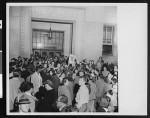 Crowd of citizens gather outside the Hall of Justice to protest imprisonment of 10 of the "Los Angeles 21," November 1948, Los Angeles Hall of Justice, Los Angeles