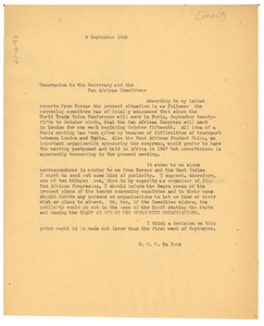 Memorandum from W. E. B. Du Bois to Sub-Committee of the Committee on the Pan African Congress