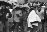 Civil rights demonstrators gathered in the George Washington Carver Homes neighborhood in Selma, Alabama, during the "Berlin Wall" demonstrations.