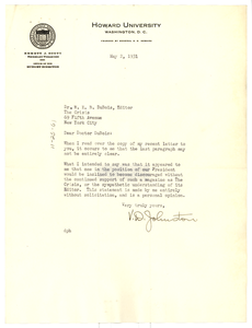 Letter from V. D. Johnston to W. E. B. Du Bois