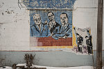 Coleman Young, Malcolm X, and MLK, Jr., in the "Dare to Dream!!!" mural at a car wash, Cloverdale at Elmhurst streets, Detroit, Michigan 2015--Close-up view