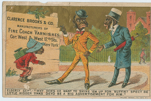 Calendar or trade card featuring an African-American shoeshine in New York