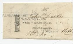 Receipt for payment from John Cocke for taxes, October 5, 1850