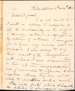 Letter from Evan Lewis, Philadelphia, to Amos Augustus Phelps, 11th mo. 14th 1833