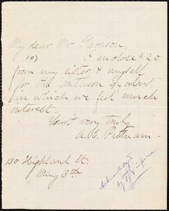 Letter from A. E. Putnam, to William Lloyd Garrison, May 3rd [1879]