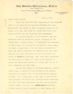 Letter from Frank R. Crosswaith to W. E. B. Du Bois