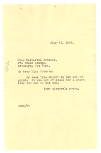 Letter from W. E. B. Du Bois to Kathryn M. Johnson