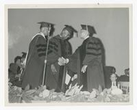 Dr. James P. Brawley, Dr. Joseph J. Dennis, and Dr. James Herbert Touchstone at Commencement, 1965