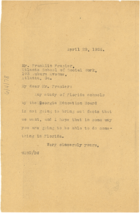 Letter from W. E. B. Du Bois to E. Franklin Frazier