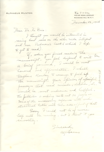 Letter from Alphaeus Hunton to W. E. B. Du Bois