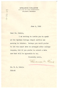 Letter from Spelman College to W. E. B. Du Bois