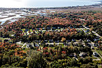 An October 2017 aerial view of the tidal terrain and suburban houses near Old Orchard Beach, and Higgins Beach, Maine