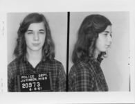 Mississippi State Sovereignty Commission photograph of Jane Ellen Rosett following her arrest for her participation in the Freedom Rides, Jackson, Mississippi, 1961 June 8