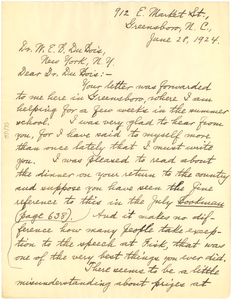 Letter from Benjamin Brawley to W. E. B. Du Bois