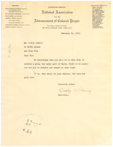 Letter from N.A.A.C.P. Cleveland Branch to W. E. B. Du Bois