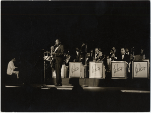 [Duke Ellington Orchestra during an international concert performance; "Photo SAM. H.M. Beyrouth",1963?