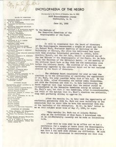 Letter from Anson Phelps Stokes to Encyclopedia of the Negro Board of Directors