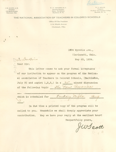 Letter from National Association of Teachers in Colored Schools to W. E. B. Du Bois