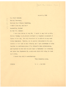 Letter from W. E. B. Du Bois to National Paul Robeson Committee