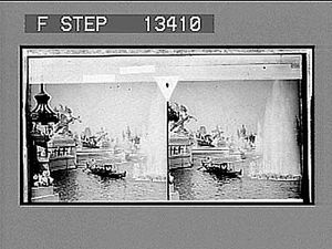 Laughing waters of the cascades and fountains, with Ferris Wheel at the west. [Active no. 5821 : stereo photonegative]