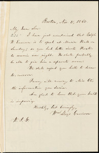 Letter from William Lloyd Garrison, Boston, [Mass.], to Wendell Phillips Garrison, Nov. 2, 1860