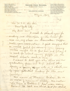 Letter from Wellington Senior High School to W. E. B. Du Bois