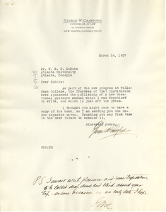 Letter from George W. Crawford to W. E. B. Du Bois