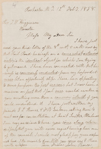 John Brown autograph letter signed to Thomas Wentworth Higginson, Rochester, N.Y., 12 February 1858