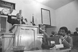 Martin Luther King, Jr., speaking to an audience at Maggie Street Baptist Church in Montgomery, Alabama.