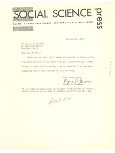 Letter from Social Science Press to W. E. B. Du Bois