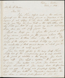 Letter from George Thompson, Boston, [Massachusetts], to Goerge William Benson, 1834 Oct[ober] 7