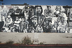 Black Panther mural dating from 1996, side wall of Rick's Barbershop, 3406 Jefferson Blvd., Los Angeles, 2011