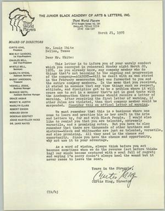 Letter from Curtis King to Louie White, March 21, 1978