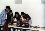 Managing Sound Equipment at Archdiocese of St. Louis Youth Disco Program, St. Alphonsus Rock Church, St. Louis, Missouri, 1980