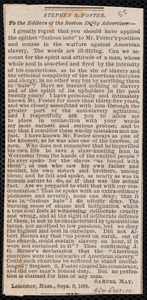 Letter from Samuel May, Leicester, Mass., to the Editors of the Boston Daily Advertiser, Sept. 9, 1881