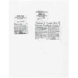 Photocopy of newspaper clippings Herbert E. Tucker of the NAACP will discuss Faulkner article