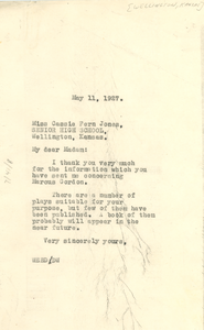 Letter from W. E. B. Du Bois to Wellington Kansas Senior High School