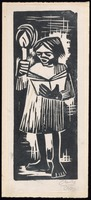 Boy with candle, block print