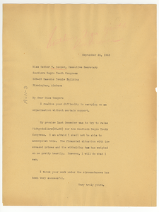 Letter from W. E. B. Du Bois to Southern Negro youth Congress