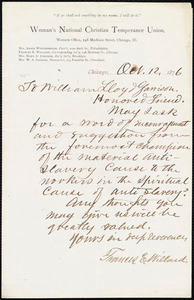 Letter from Frances Elizabeth Willard, Chicago, Ill., to William Lloyd Garrison, Oct[ober] 12, 1876