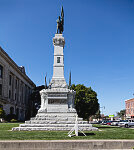 The Soldiers and Sailors Monument, designed by Rudolf Schwarz and Bruno Schmitz and completed in 1888 outside the Carroll County Courthouse in Delphi, Indiana