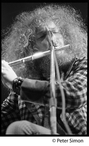 Ian Anderson (Jethro Tull) playing flute (close-up), Newport Jazz Festival