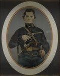 [Private Silas York of Co. F, 5th Illinois Cavalry Regiment, with single shot percussion pistol, Lefaucheux revolver, and sword]