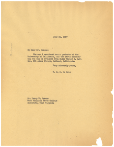 Letter from W. E. B. Du Bois to Harry W. Greene