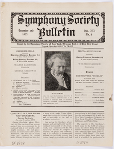 New York Symphony Printed Program (Subscription Season), Dec 06, 1925 at Mecca Auditorium in Manhattan, NY; Walter Damrosch, conductor.